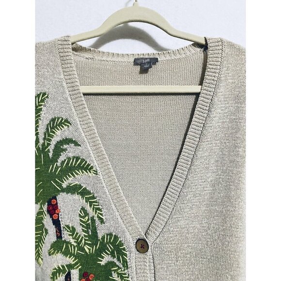 J Jill Cardigan Sweater Womens Small Palm Tree Embroidered Linen Beachy Boho - Picture 3 of 8